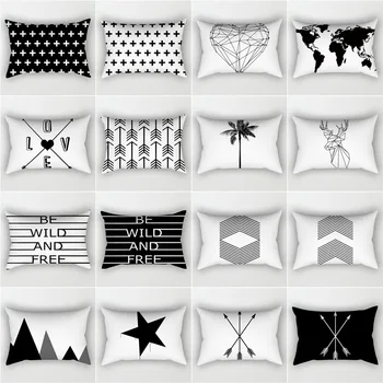 Črno Bel Geometrijske Blazine Pokrov 30x50cm Poliester Dekorativne Prevleke Skandinavski Slog Doma Dekor Pillowcover