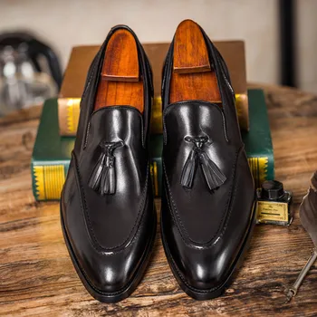 Blagovne znamke Loafers Moških italijanski Priložnostne Pravega Usnja Čevlji za človeka Črno Ravno čevlji na prostem zdrsne na vožnjo čevlji moški ročno