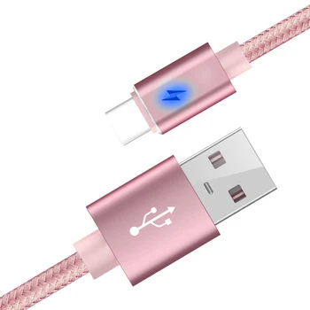 UGI 3M 2.4 Rose Zlata Najlon Pleteni Hitro Polnjenje, Tip C USB C Kabel Datum Sinhronizacija Polnilec Za Samsung Xiaomi RedMi Huawei LED Luči