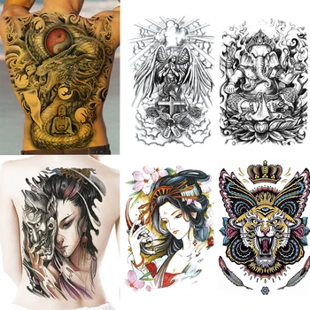 Nepremočljiva Velika Velika Polno Nazaj Prsih Tatoo velik tattoo nalepke ribe volk Tiger Zmaj začasne tetovaže ribe kul moški ženske