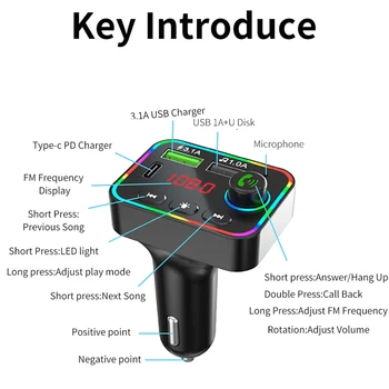 VR robot Bluetooth Avto FM Oddajnik Zvoka MP3 Predvajalnik, Brezžični kompletom za Prostoročno kartico s PD USB 3.1 Hitro Polnjenje