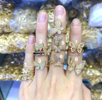10Pcs Debelo elegantno elegantno vrh kakovosti predpisovanjem kovinski obroč kristali cz utrla metulj prstani, nakit za darilo