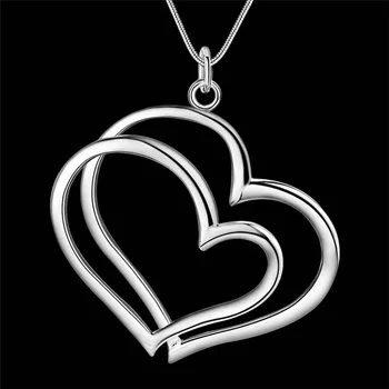 Vroče 925 sterling Srebrni Nakit kompleti za ženske v redu Dvojno Srce uhani stud ogrlica 18 inch Moda Stranko poroko dekle Darila
