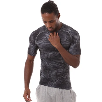 J1815-Vadbo fitnes moških Kratek sleeve majica s kratkimi rokavi moški toplotne mišice bodybuilding nosite Elastični stiskanje Slim uveljavljajo oblačila