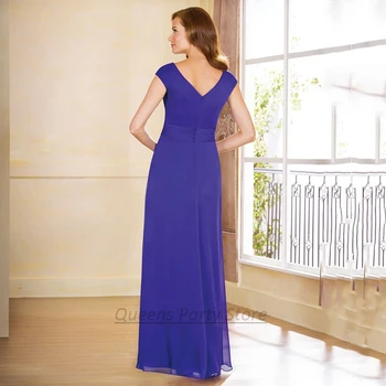 Preprost Kraljevsko Modra Mati Neveste Obleko 2021 V Vratu Ruched Pleat Režejo Tulec Šifon Poroko Gost Obleke za Ženina Mati
