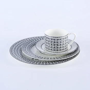 4PCS Siva Mozaik iz Porcelana Večerja Plošča Set Kosti Kitajske Kava ali Čaj Skodelica Krožnik in Kuhinja, ki Služijo Namizna Luksuznih Doma Dekor