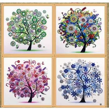 Posebno Oblikovan Diamond Slikarstvo Vezenje Štiri sezone drevo, Cvet DIY 5D Delni Svedrov Navzkrižno Šiv Kompleti Kristalno Nosorogovo Umetnosti
