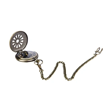 Trendy letnik bronasto kolo s črno zlato, površina odprite pokrov žepna ura z verigo