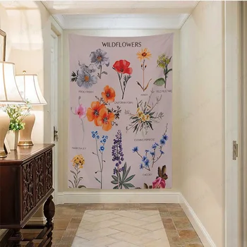 Botanični wildflower tapiserija, spalnico tapiserija, cvetlični sklic Hipi Bohemian tapiserija, pisane psihedelični INS doma dekor