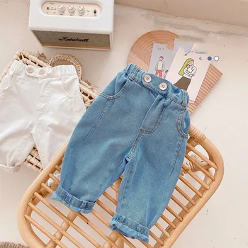 Korejski slog unisex modna mehko traper hlače Malčka otroci barva priložnostne vse-ujemanje hlače