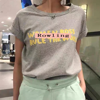 Rowling Barve Pismo Graphic Tee Srajce Ženska Krog Vratu Kratek Rokav Črno Bombažno Majico, Priložnostne Classic Logotip Tshirts Vrhovi 2021