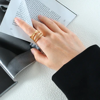 Elegantna Izjavo Chevron Obroči za Ženske Gospa, Geometrijske Poročni prstan iz Nerjavečega Jekla Metal Darila za Njen Nakit