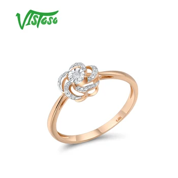 VISTOSO Pure 14K 585 Two-Tone Gold Sparkling Illusion-Set Miracle Plate Diamond Flower Ring For Women Anniversary Fine Jewelry
