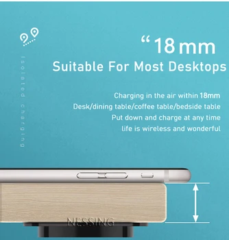 18 mm Univerzalni Qi Brezžični Polnilnik za iPhone 11Pro XS Max XR 11 Samsung S10 S20 Pohištvo, Pisarniške Mize Namizni Nameščena Polnjenje