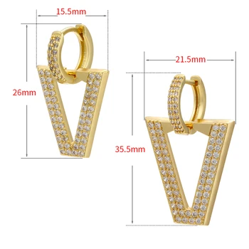ZHUKOU geometrijske pravokotnik, trikotnik majhne hoop uhani 2 linije kristalno hoop uhani za ženske, Ročno izdelan nakit trgovini VE332