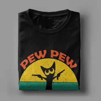 Mačka Pew Pew Madafakas T-Shirt za Moške Vintage Retro Priložnostne Čistega Bombaža Tees O Vratu Kratek Rokav T Srajce 4XL 5XL 6XL Oblačila