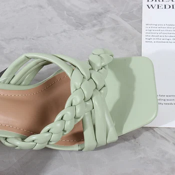 Ženske sandali 2021 poletje nov modni ročno tkane PU visoke pete sandala udobno in seksi, Evropske in Ameriške zunaj 7.5 CM