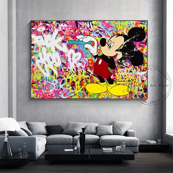 Barvita Grafiti Disney Mickey Mouse Platno Slikarstvo Povzetek Plakatov in Fotografij Cuadros Wall Art Sliko za Domov Dnevna Soba