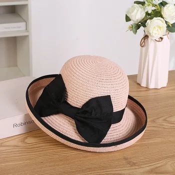 Slamnik ženski poletje ob morju plaža klobuk počitnice korejska različica Japonski majhne sveže lok zvit nedelja klobuk