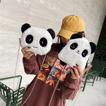 Ljubka Mehka Plišastih Panda Crossbody Torbici Dekleta Tanke Verige Ramenski Messenger Vrečke Lep Mini Živalski Telefon Torbici