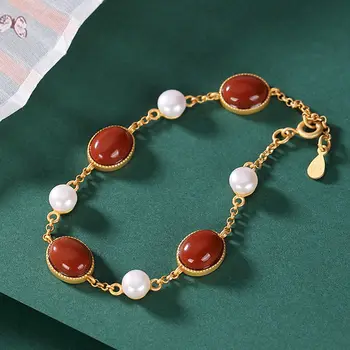 Srebro vdelan naravnih Južni Zapestnica Kitajski retro slogu edinstveno stari zlato obrti svetlobno razkošje ženske blagovne znamke nakit