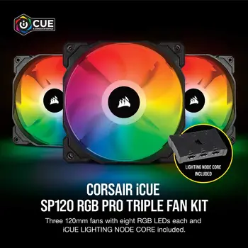 Corsair Fan iCUE SP120 RGB Pro Uspešnost 120mm En Paket /(Triple Ventilator, Komplet z Razsvetljavo Vozlišče Jedro)