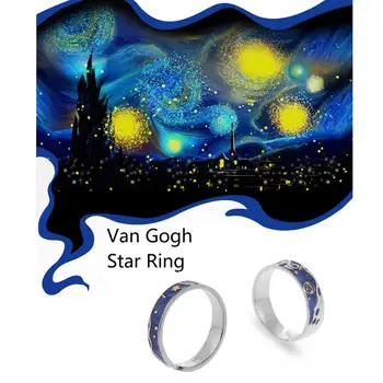 Ustvarjalne Van Gogh Zvezdnato Nebo Odprto Ljubimec Moda Obroči Osebnosti, Romantični Moški Ženske nekaj Nakit Pari obroči Darilo Debelo