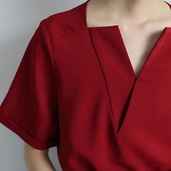 Lucyever Poletje Moda Kratka Sleeved za Ženske Bluze Eleganten V-izrez Šifon Srajce Gospe Priložnostne Preprosto Trdno Ženska Vrhovi 2021