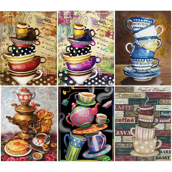 Vintage Tea Cup Umetnosti Diamant, Slikarstvo, Umetnost in Obrti, Komplet za Odrasle Retro Dragulj Navzkrižno Šiv Mozaik Diamond Vezenje