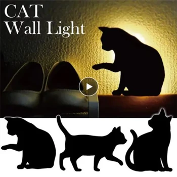 Projekcija Lučka LED Mačka Obliko Živali Stenske Svetilke 3D Zvok Nadzor Mačka Lučka za Dekoracijo Noč Lučka Baby Otroci Soba Corrid Noč Svetlobe