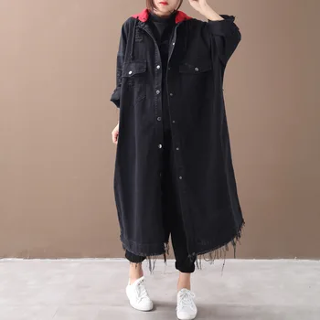 2020 Pomlad Jesen Oblačila Moda korejski Dame Traper Jarek Coats Ženska Hooded Prevelik Letnik Dolgo Windbreakers m267