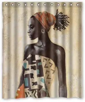 Lepo Afriško Žensko Print Custom Nepremočljiva Poliester Kopalnica Tkanine Tuš Zavesa