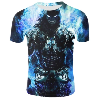 2021 poletne moške lobanje t-shirt moda kratka sleeved duha vitez t-shirt 3D grozo modri plamen lobanja, tiskanje vrh lobanje t-shirt