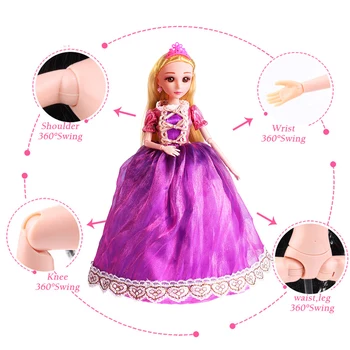 30 CM Princesa Lutka Rapunzel Dolge Lase Premikanje Sklepov Lutke Za Dekleta Otrok DIY Play House Igrače Najboljše Darilo Za Otroke
