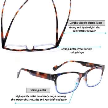 Nova moda srednji kvadratni okvir obravnavi očala spomladanski tečaji visoke kakovosti pet barv so na voljo dioptrije +0, +50, +75,...+600