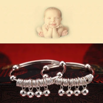 Za malčke Baby Silver Plated Nastavljiv Bell Bangle Strani Stopala Zapestnica Nakit Darilo DIY Dekorativni Dodatki