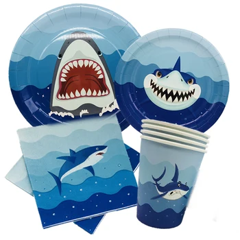 Shark Stranka Disapobe Plošče/Cups/Plenice Baby Tuš Fant 1. Rojstni dan Dobave Darilo Za Otroka Shark Stranka Dekor