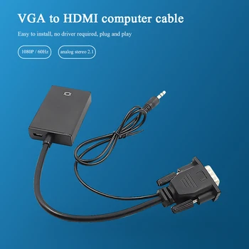 VGA Moški HDMI je združljiv Ženski Adapter Pretvornik z 3.5 mm Audio Input (avdio Kabel