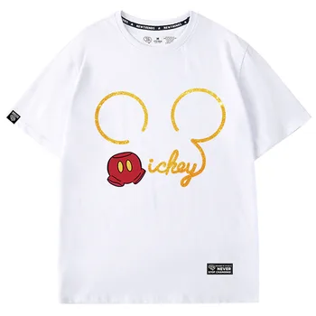 Disney Srčkan Minnie Mickey Mouse Risanka Pismo Tiskanja Zlato Porjavelost Ženske T-Shirt O-Vratu Puloverju Kratek Rokav Tee Vrhovi 6 Barv