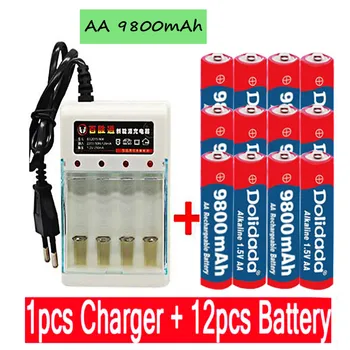 Novo Oznako AA baterije 9800 mah polnilne baterije AA 1,5 V. Polnilna Novo Alcalinas drummey +1pcs 4-celično baterijo polnilnik