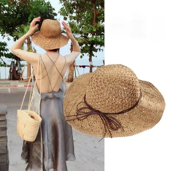 Poletni klobuki za ženske lok-vozel gorros velik slamnik 2021 sombrero mujer panamski Klobuk Sun beach klobuki ženske veliko široko roba vizir