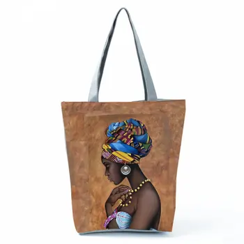 Kul Afro Dekle Natisnjeni Shranjevanje Torbice Modni Osebnost Plaža Vrečke za Dame Novo Prenosno ženska Nakupovalna Torba