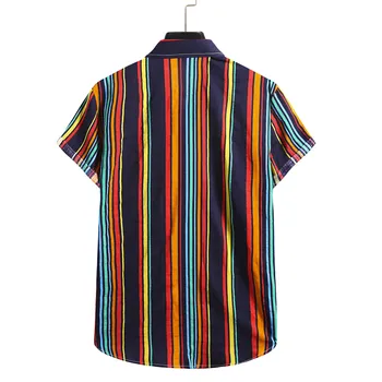 Vintage Moške Bluzo Moda Bombaž Perilo Trak Tiskanja Kratek Rokav Gumb Majica Bluzo Top Poletni Moški Havajske Srajce 2021