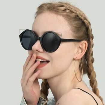 Luštna Mačka Oči Slog Votlih ženska sončna Očala PC Zlitine Mozaik Okvir sončna Očala Pisane Reflektivni Prevlečeni Zaščita Očal