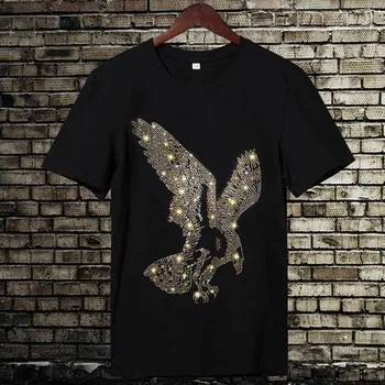 Anglija Slog Fancy Tshirt Moški Diamond Natisniti T-shirt Kratek Rokav moda za Moške Poletne Nosorogovo majica s kratkimi rokavi
