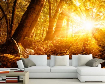 Sunlit gozd naravne Kulise 3d ozadje,dnevna soba, TV, kavč steno spalnica steno papirjev doma dekor restavracija zidana