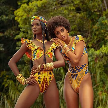 Bikini 2021 Afriške Print Bikini Komplet Kopalk Push-Up Podložen Modrček, Kopalke Plažo kopalke ženske tankini kopalke ženske