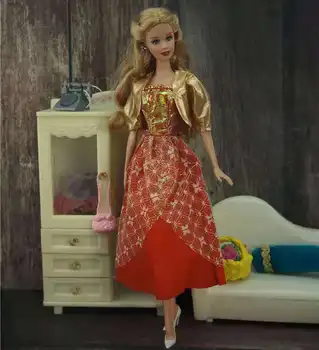 Moda Zlato Plašč Rdeče Čipke Obleko za Barbie Doll Obleke, Oblačila, Obleke Nastavite 1/6 BJD Lutke, Dodatki za Otroke & Baby Cosplay Igrače