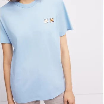 Ženske Bombaža T-Shirt Priložnostne O-Vratu Kratek Rokav Tee Fox Vezenje, Tiskanje Unisex 2021 Poletje Tee in Vrhovi