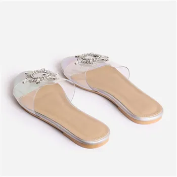 Poletje žensk novo stanovanje sandali zaprtih priložnostne copate utor toe prozorni čevlji oblikovanje svetlobe sandali